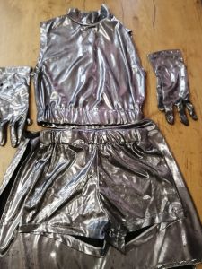 Kids Costumes to Hire - Silver top pants skirt gloves - HipHop, Alien - GIRL